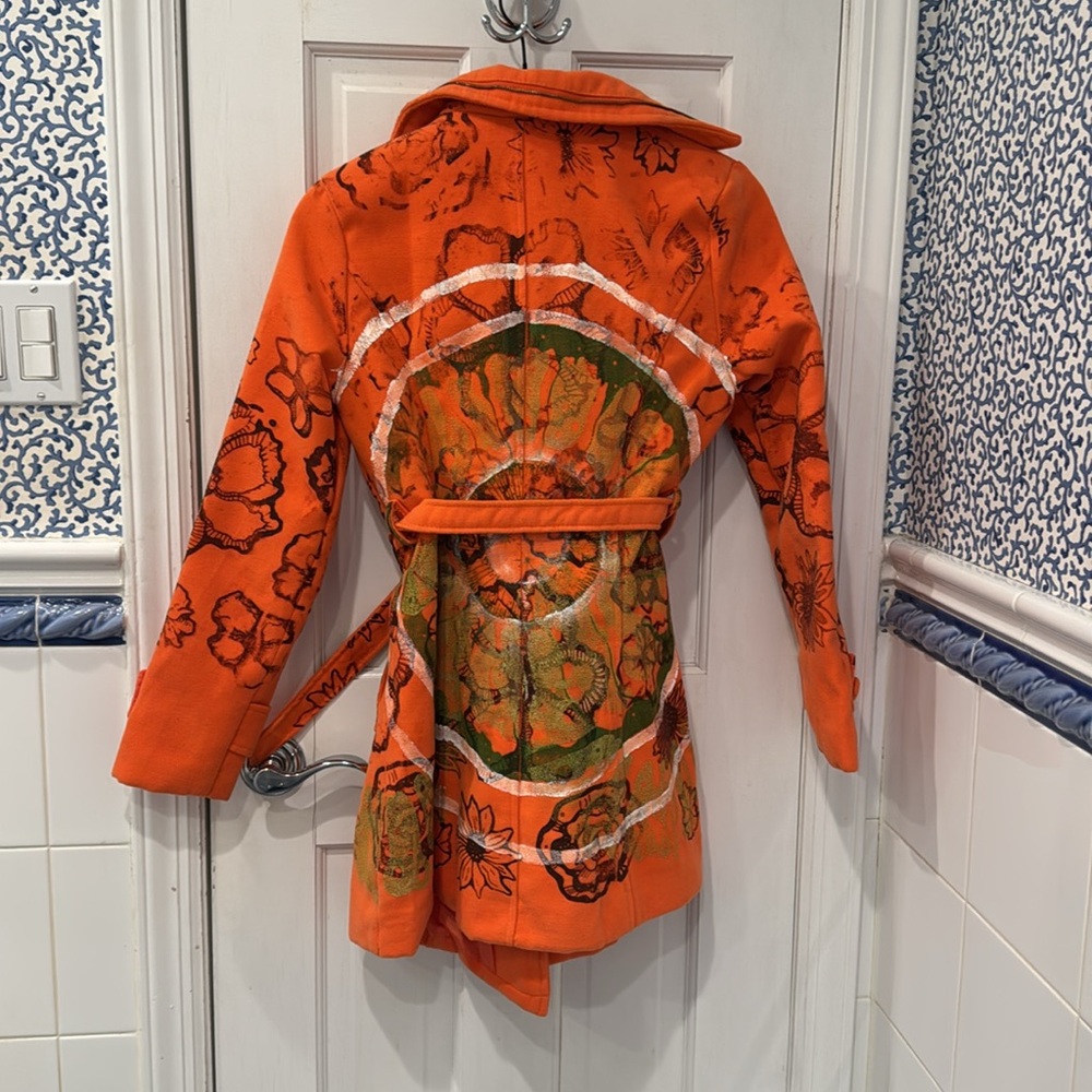 Floral Orange Women's Coat - Picture 3 of 3